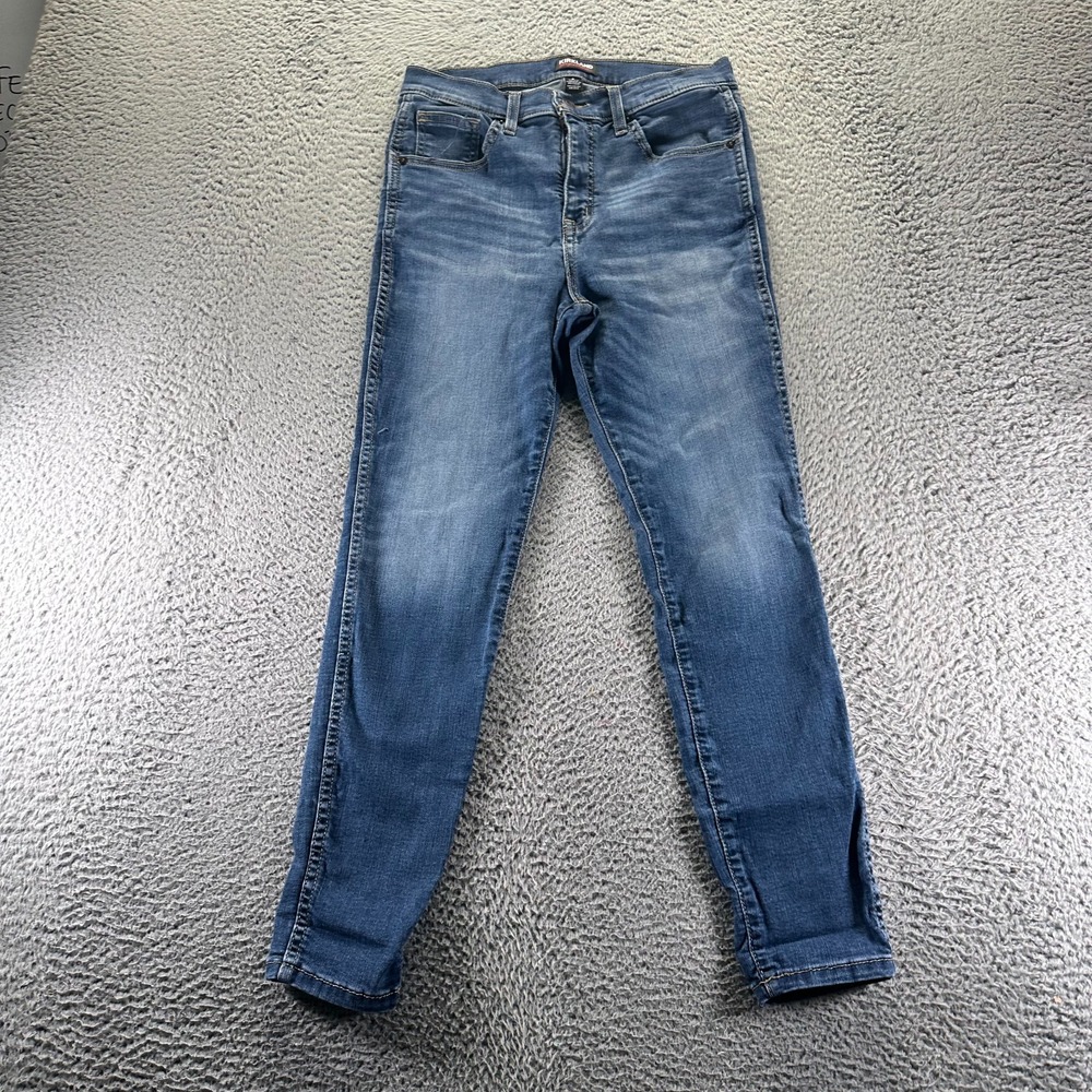 Kirkland Signature Jeans Women 8 Blue Cotton Denim Skinny Hi-Rise Faded Workwear